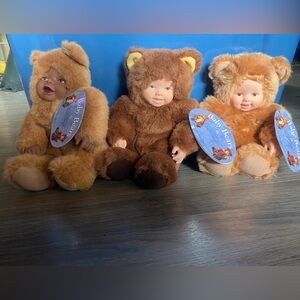 Charming Brown Bear Doll Trio